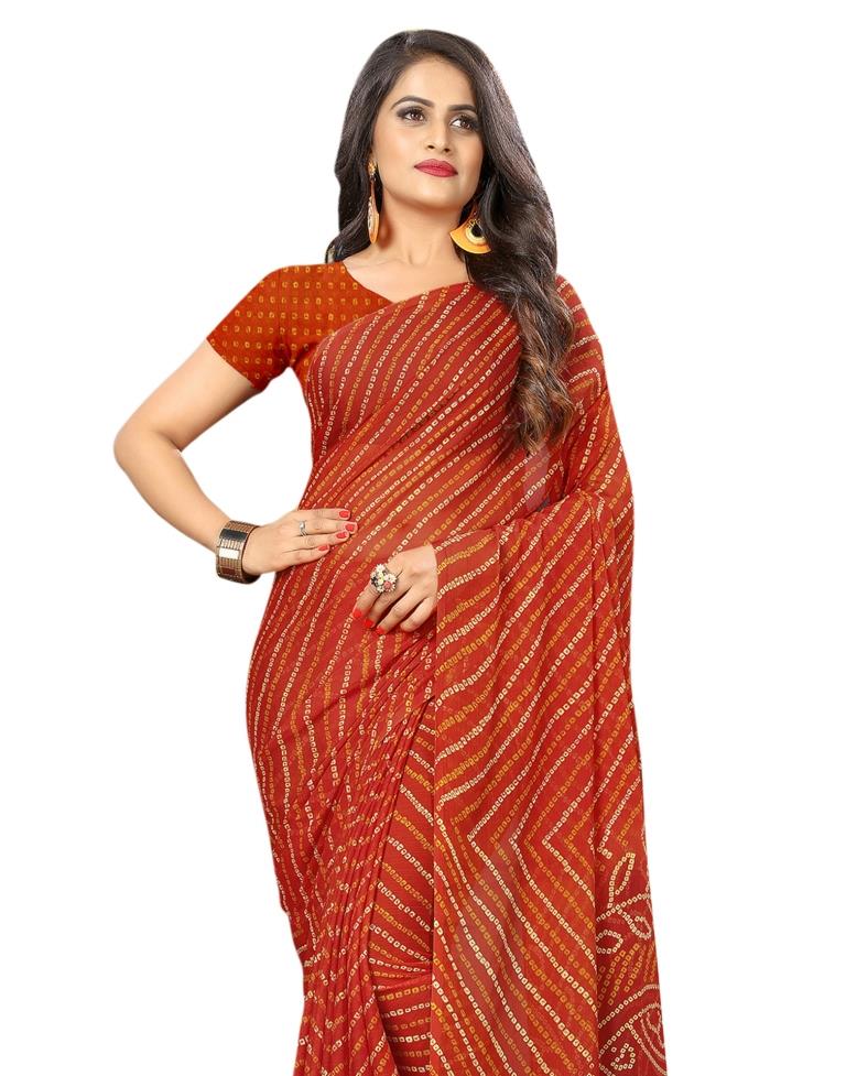 Orange Coloured Chiffon Bandhani Printed Casual saree | Sudathi