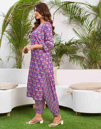 Purple Printed Rayon Straight Kurta Set With Dupatta