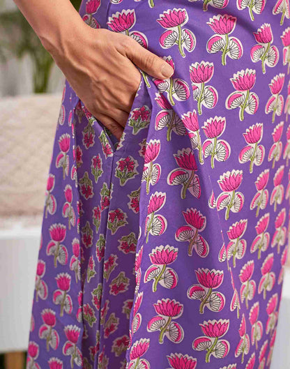 Purple Printed Rayon Straight Kurta Set With Dupatta