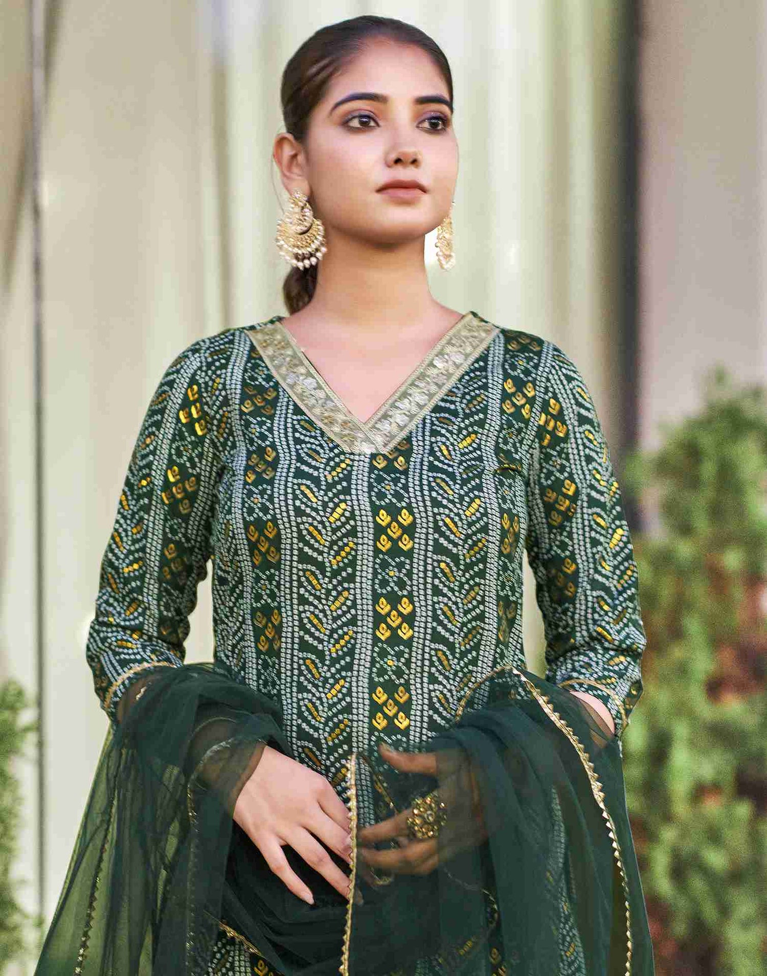 Dark Green Embroidery Cotton Straight Kurta Set With Dupatta