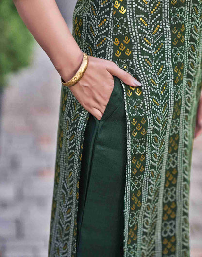 Dark Green Embroidery Cotton Straight Kurta Set With Dupatta