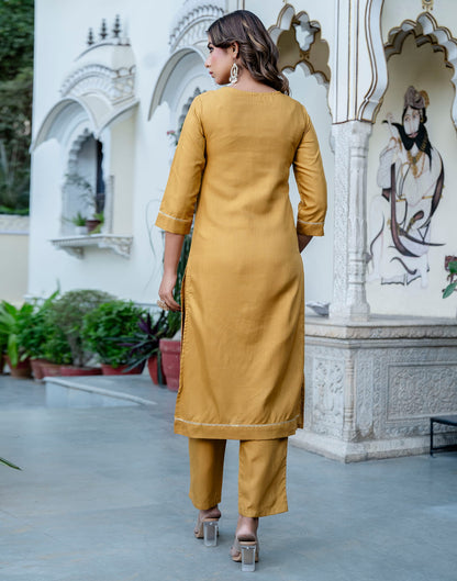 Mustard Yellow Cotton Sequence Straight Kurta Set With Dupatta