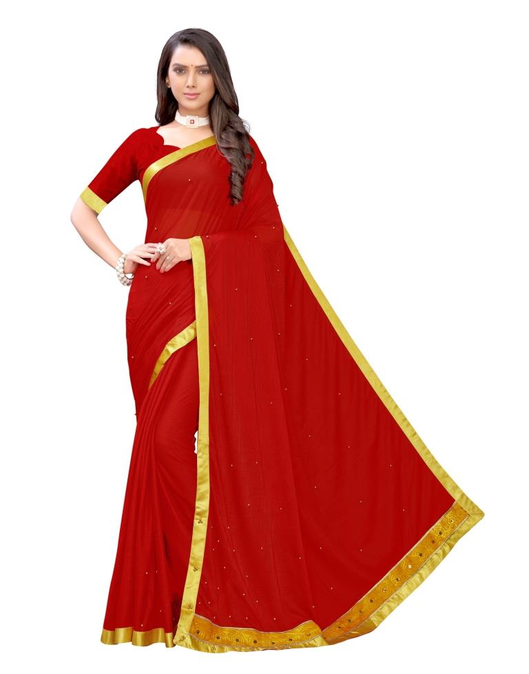 Red Coloured Lycra Embellished Casual saree | Sudathi