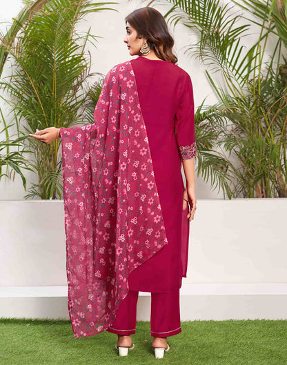 Dark Pink Sequence Silk Straight Kurta With Pant And Dupatta