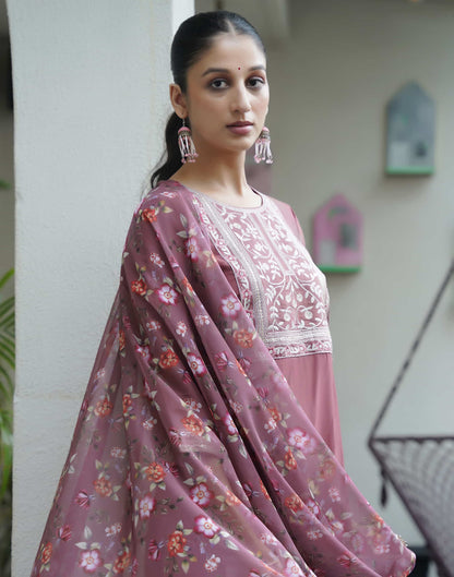 Dusty Pink Silk  Sequence Straight Kurta Set with Dupatta