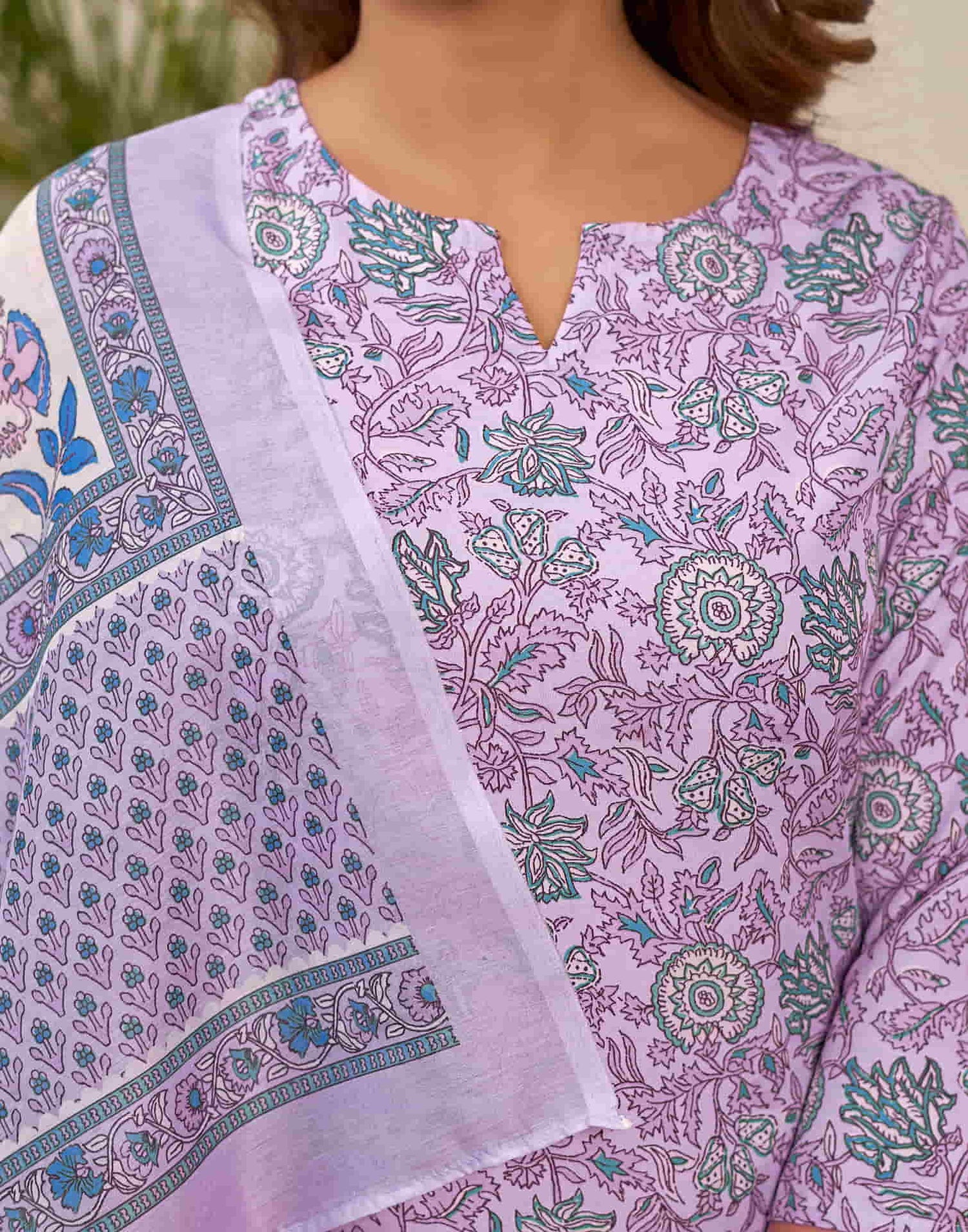 Lavender Printed Rayon Straight Kurta With Pant And Dupatta