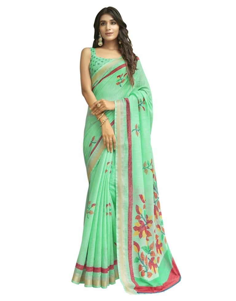 Sea Green Coloured Poly Cotton Printed Casual saree | Sudathi