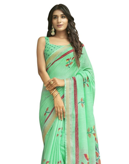 Sea Green Coloured Poly Cotton Printed Casual saree | Sudathi