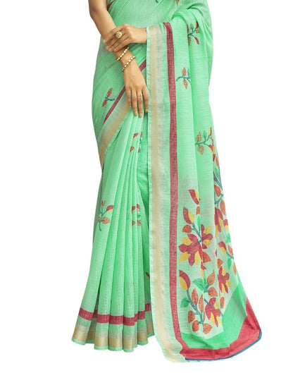 Sea Green Coloured Poly Cotton Printed Casual saree | Sudathi