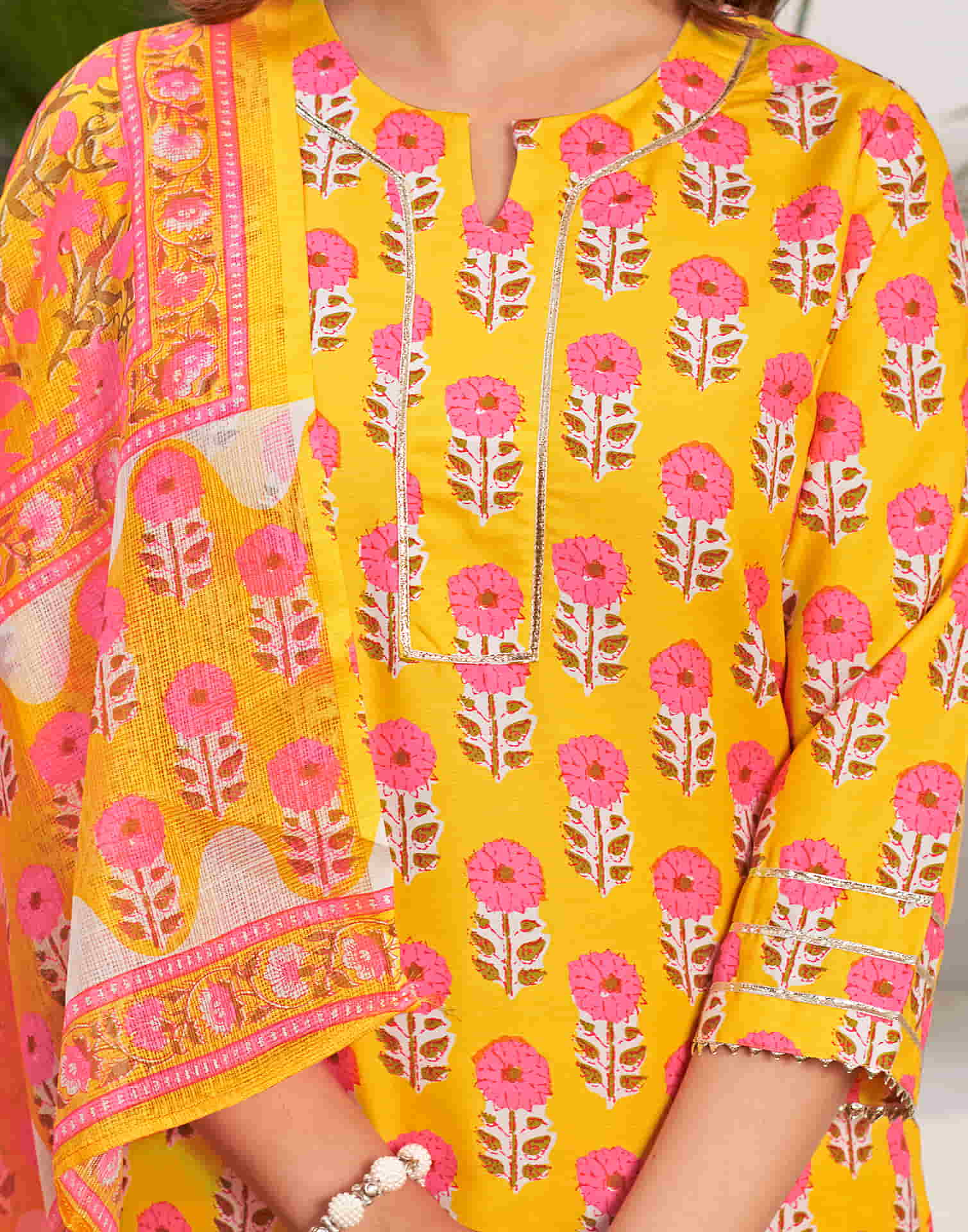 Yellow Printed Rayon Straight Kurta With Pant And Dupatta