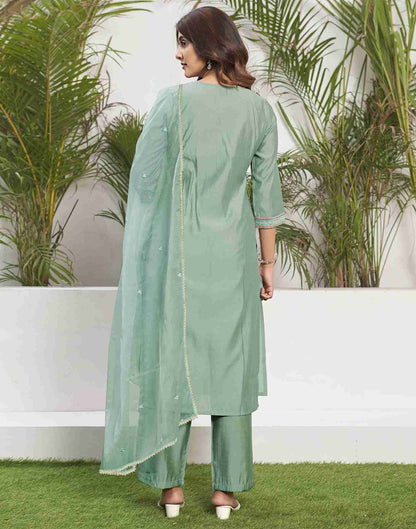 Light Pista Green Silk Embroidery Straight Kurta Set With Dupatta