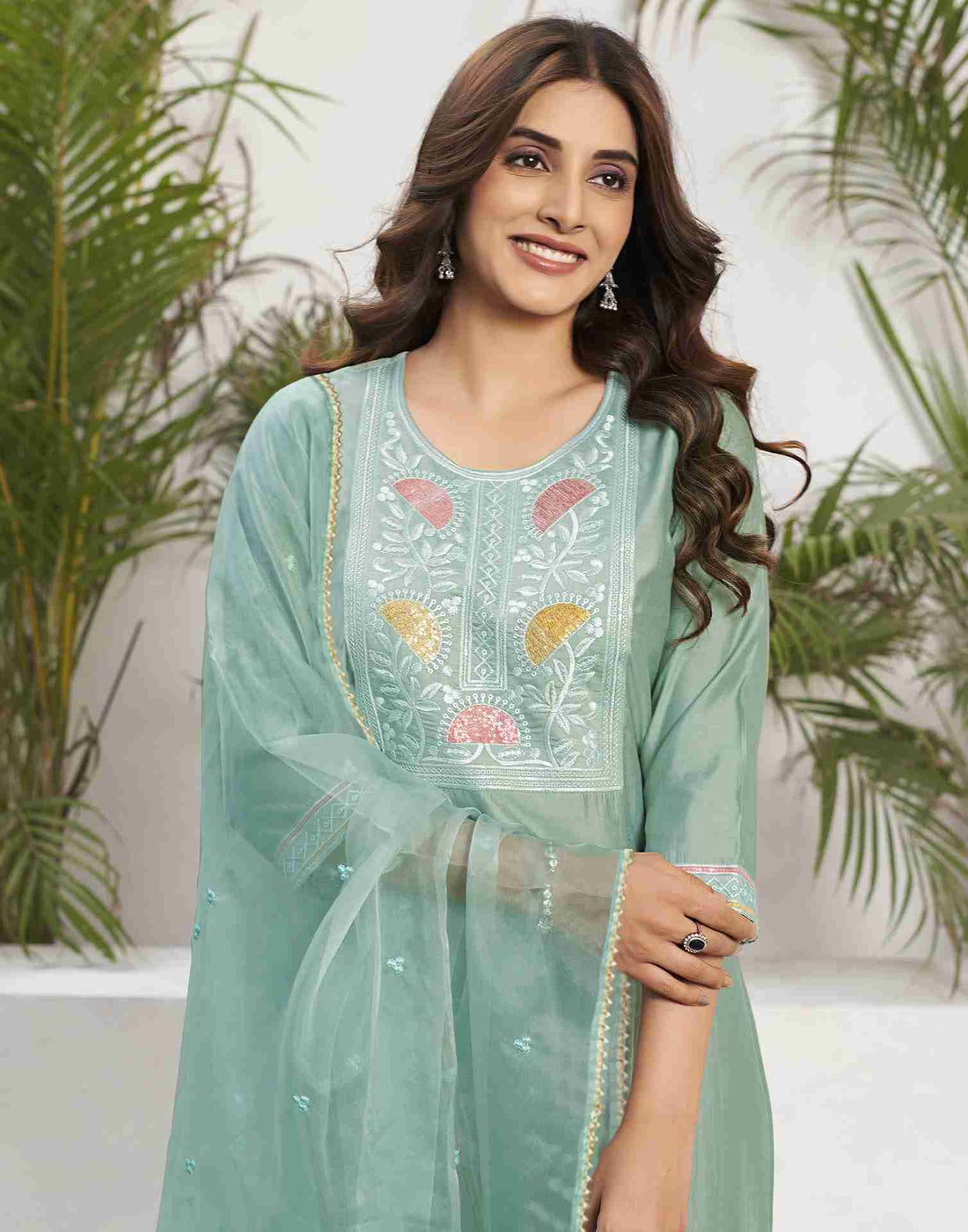 Light Pista Green Silk Embroidery Straight Kurta Set With Dupatta