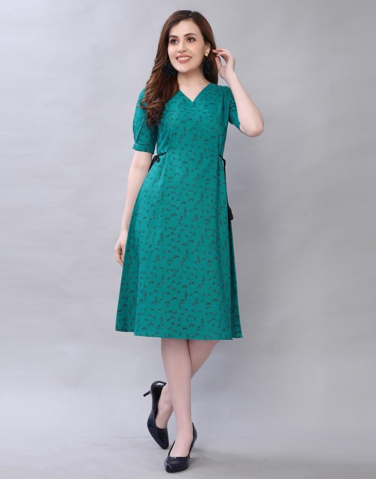 Rama Green Coloured Printed Poly Cotton Dress | Sudathi