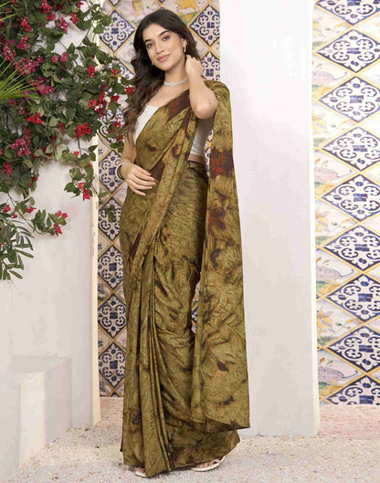 Ready To Wear Peanut Brown Georgette Printed Saree