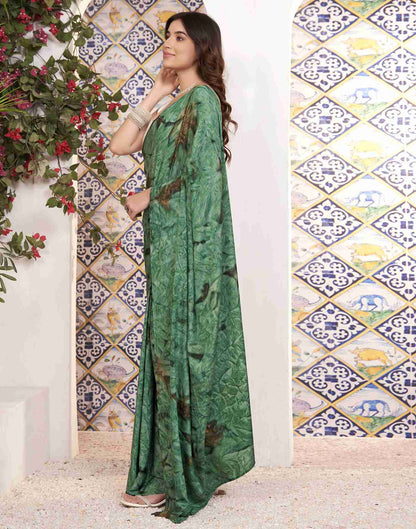 Ready To Wear Green Georgette Printed Saree