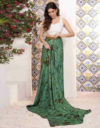 Ready To Wear Green Georgette Printed Saree