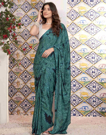 Ready To Wear Rama Green Georgette Printed Saree