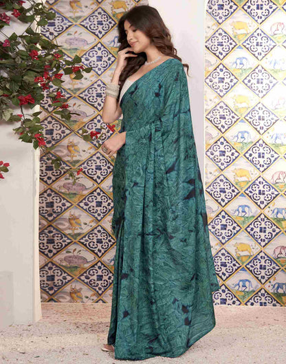 Ready To Wear Rama Green Georgette Printed Saree