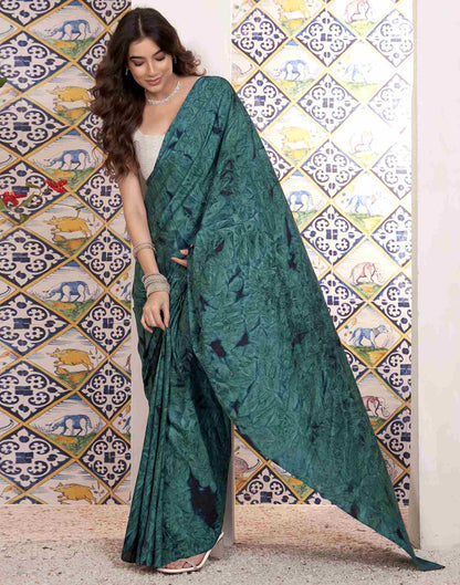 Ready To Wear Rama Green Georgette Printed Saree