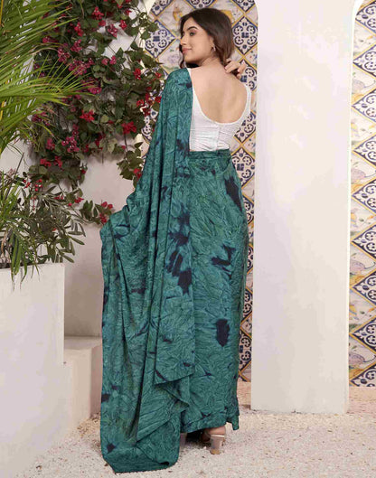 Ready To Wear Rama Green Georgette Printed Saree