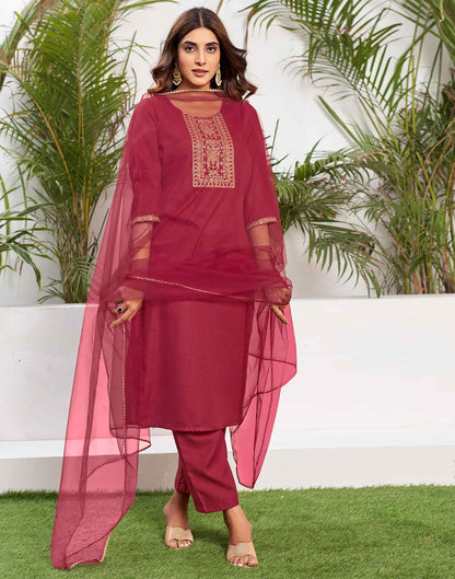 Cherry Red Sequence Cotton Straight Kurta With Pant And Dupatta