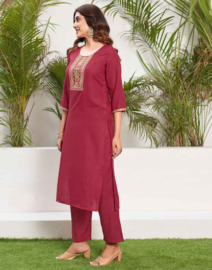 Cherry Red Sequence Cotton Straight Kurta With Pant And Dupatta