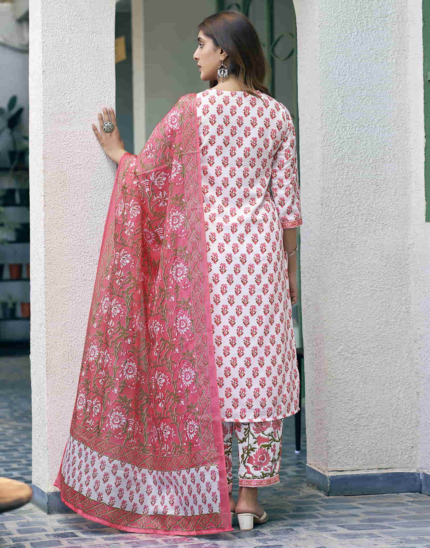 White Printed Rayon Straight Kurta With Pant And Dupatta