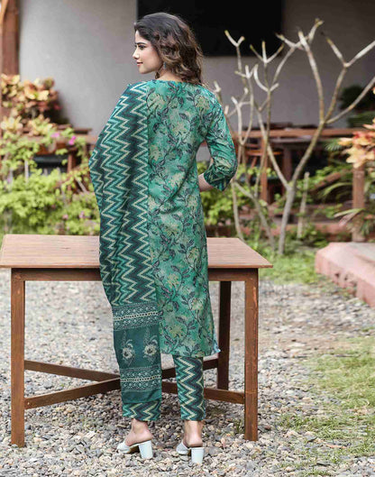 Teal Green Printed Rayon Straight Kurta Set With Dupatta