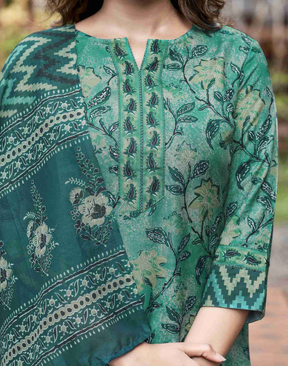 Teal Green Printed Rayon Straight Kurta Set With Dupatta