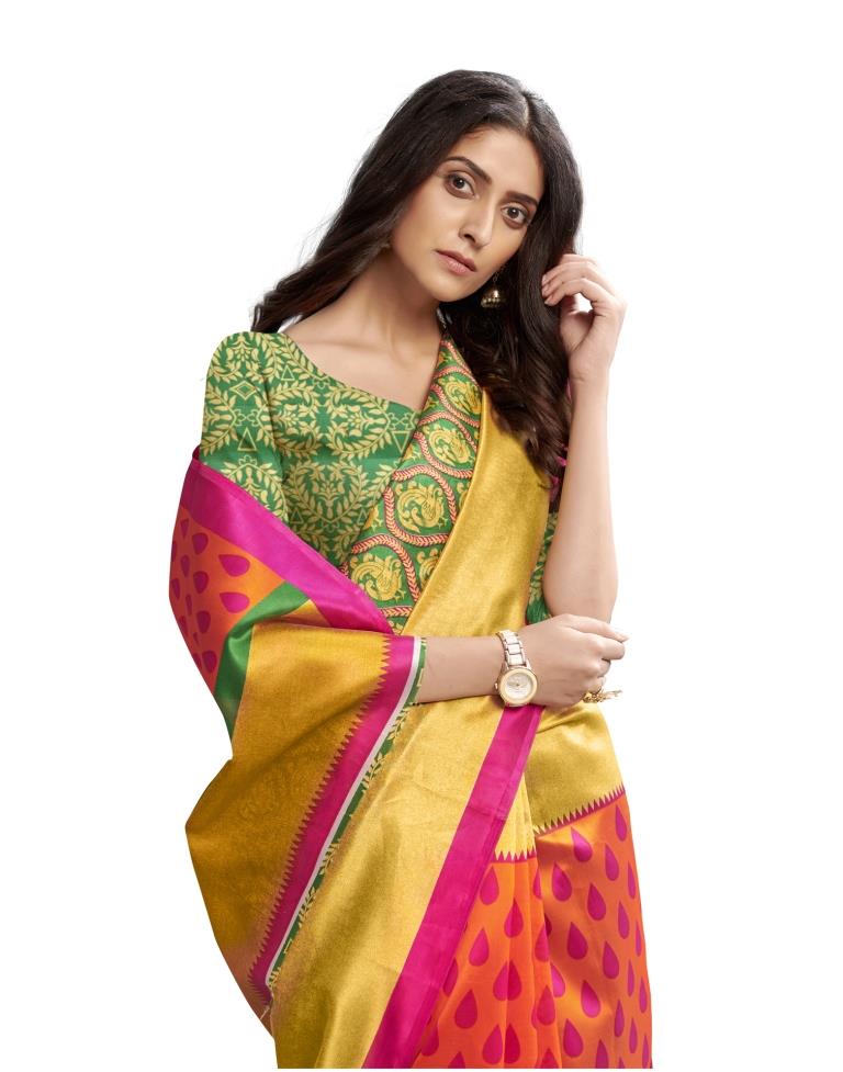 Orange Coloured Poly Silk Printed Partywear saree | Sudathi
