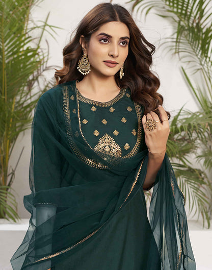 Dark Green Sequence Chinnon Straight Kurta With Pant And Dupatta