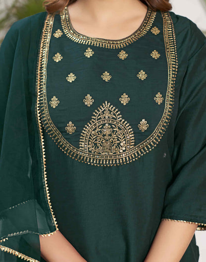 Dark Green Sequence Chinnon Straight Kurta With Pant And Dupatta