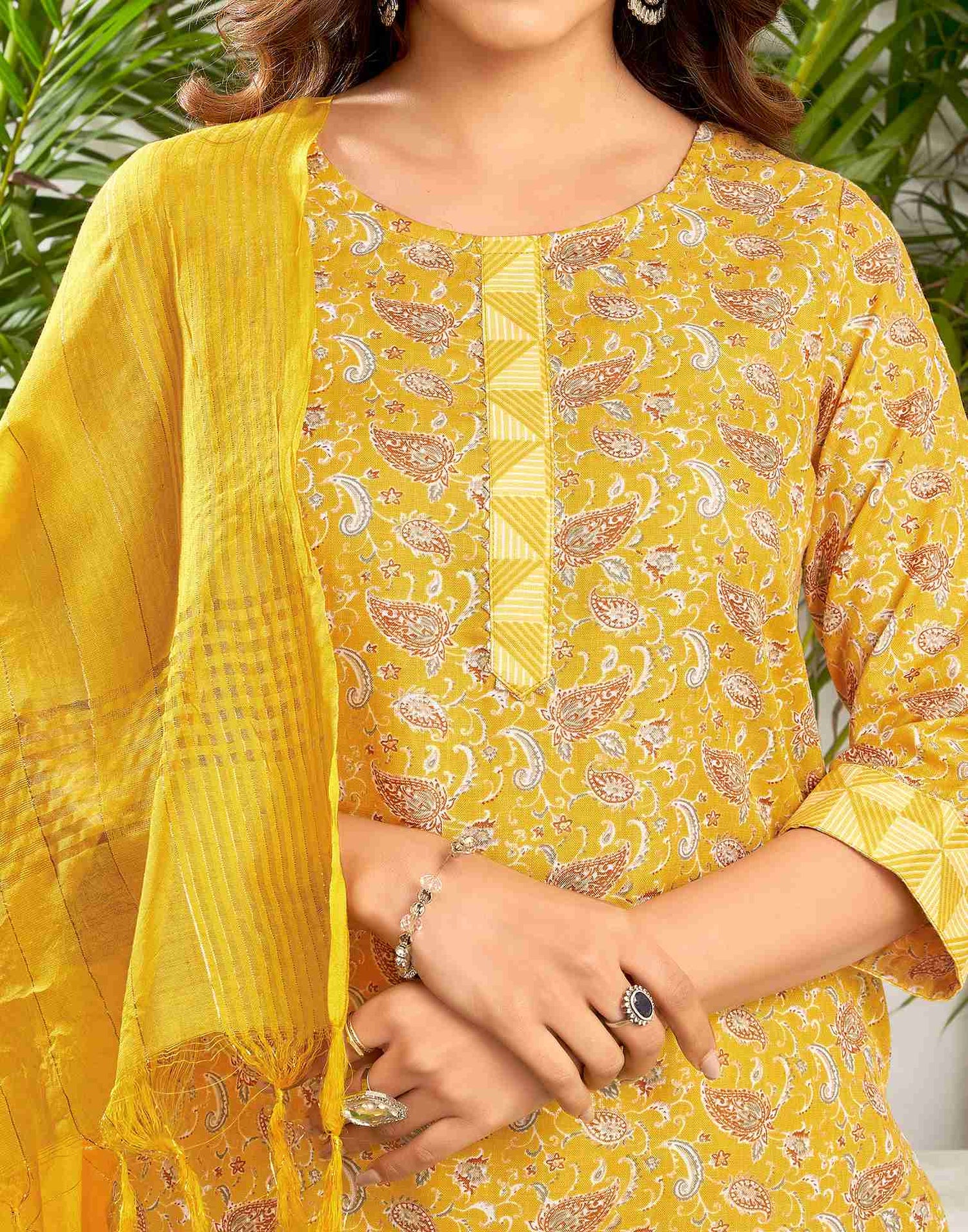 Yellow Cotton Printed Straight Kurta Set With Dupatta