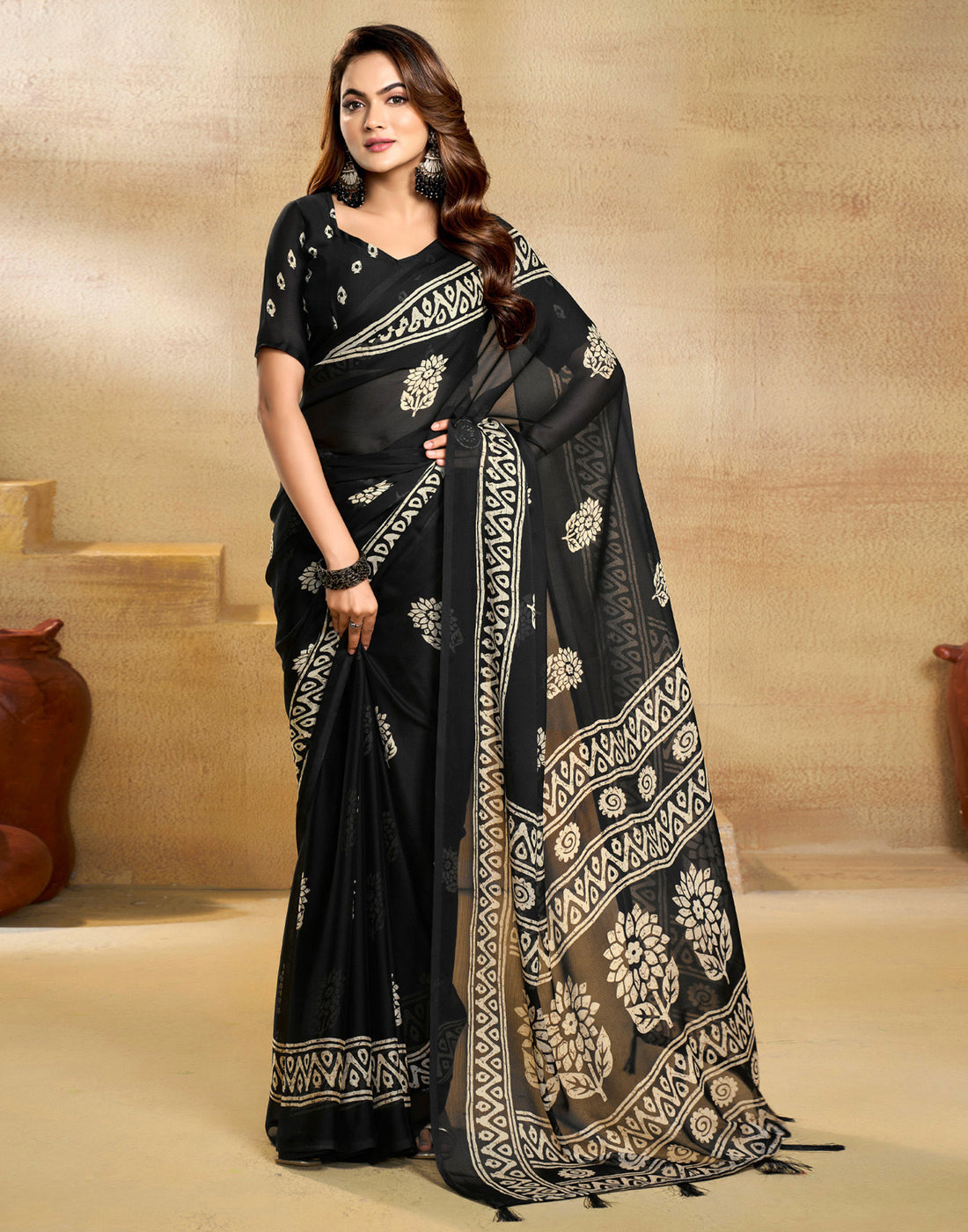 Black Georgette Printed Saree