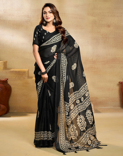 Black Georgette Printed Saree