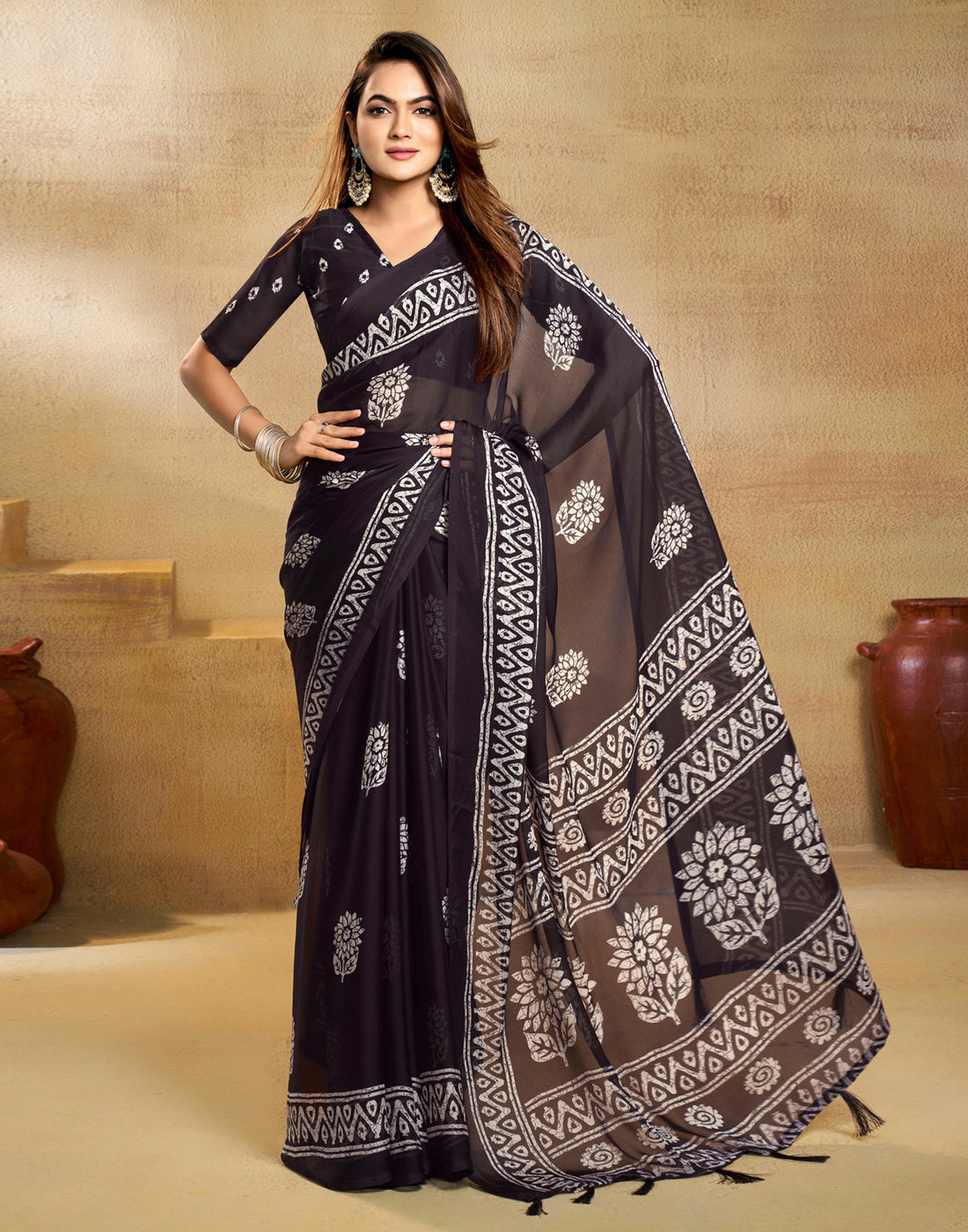 Purple Georgette Printed Saree
