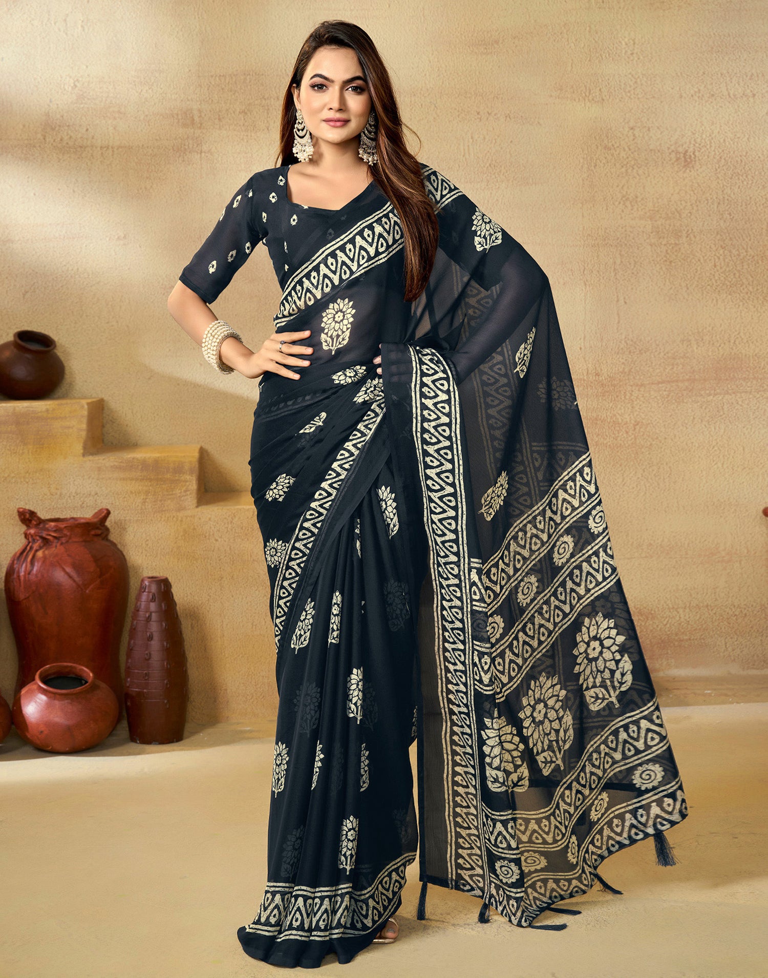 Blue Georgette Printed Saree