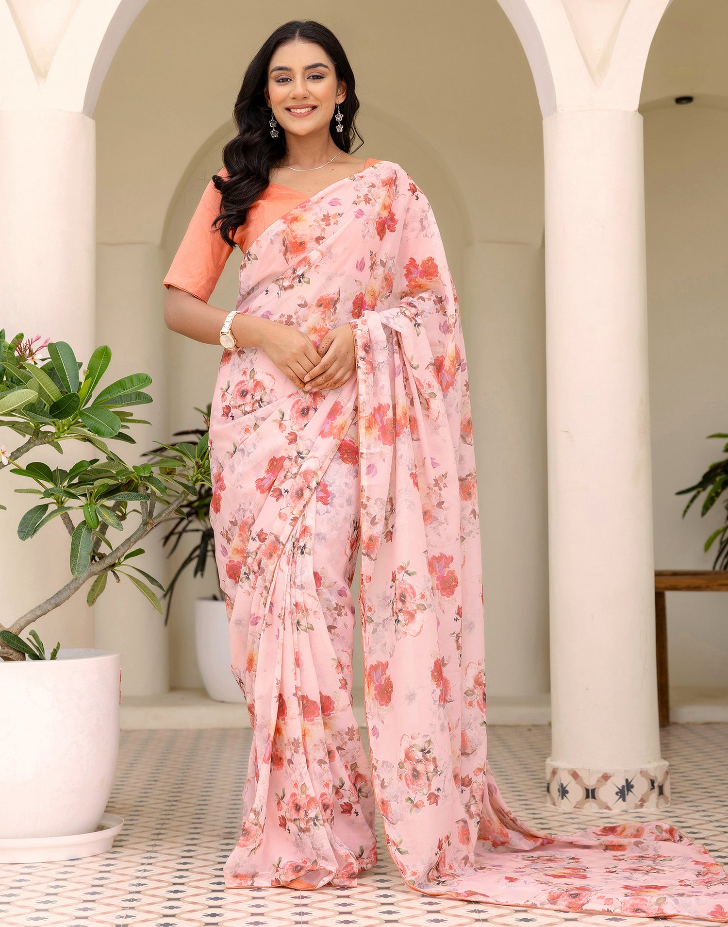 Ready To Wear Multicoloured Georgette Floral Printed Saree