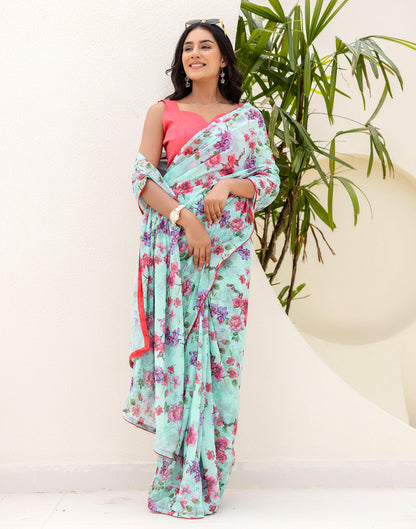 Ready To Wear Multicoloured Georgette Floral Printed Saree