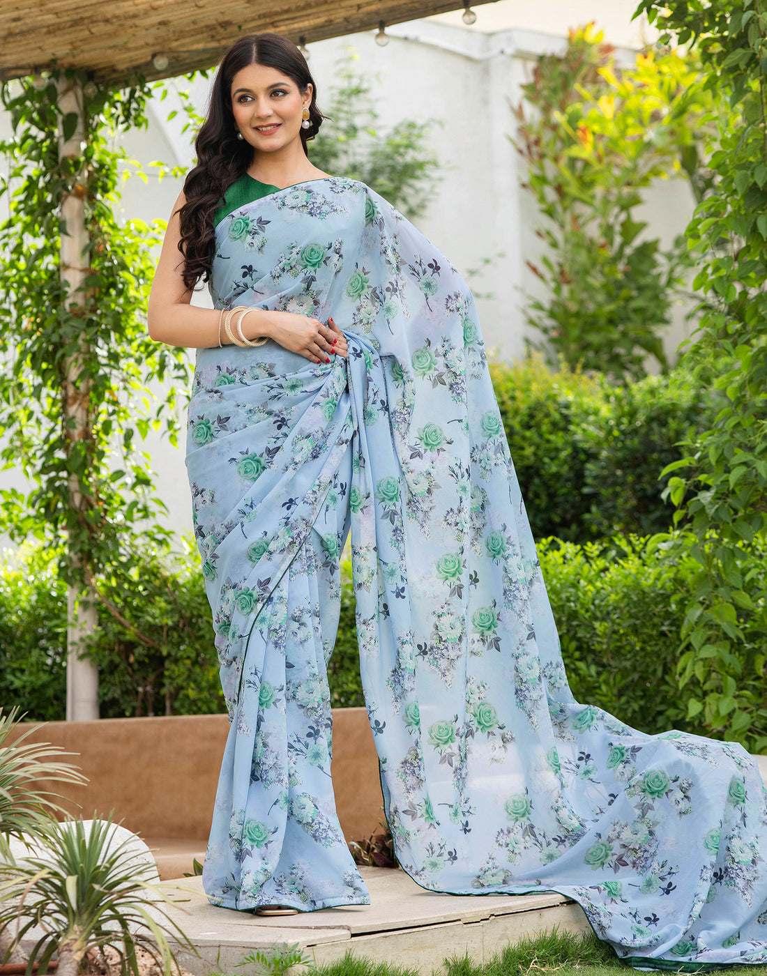 Ready To Wear Multicoloured Georgette Floral Printed Saree