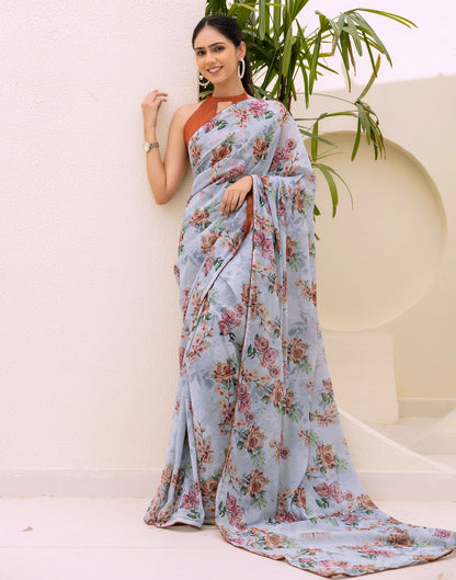 Ready To Wear Multicoloured Georgette Floral Printed Saree