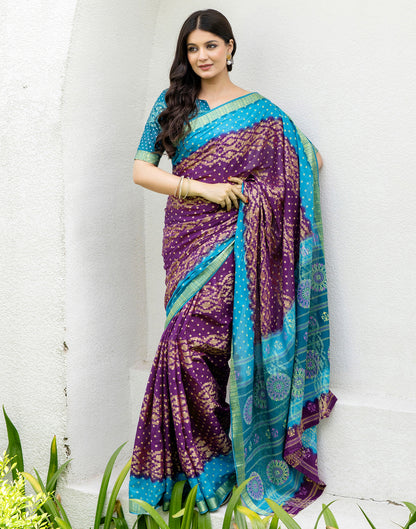 Purple Cotton Printed Bandhani Saree