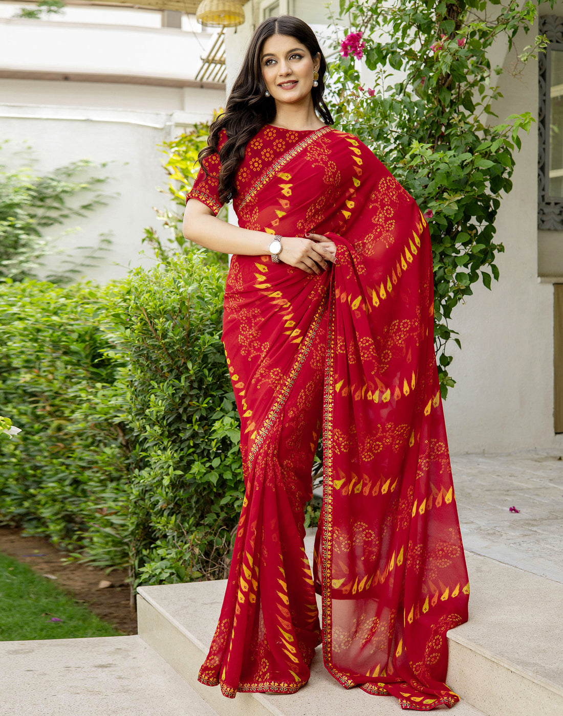 Red Georgette Printed Saree