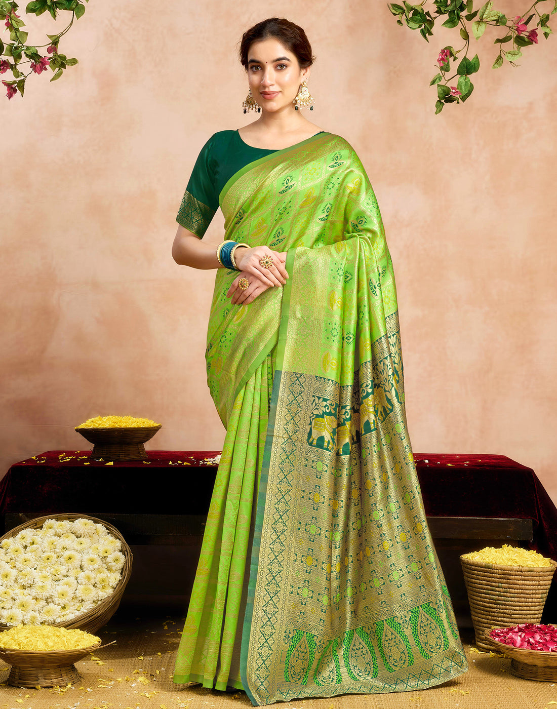 Green Silk Woven Patola Saree
