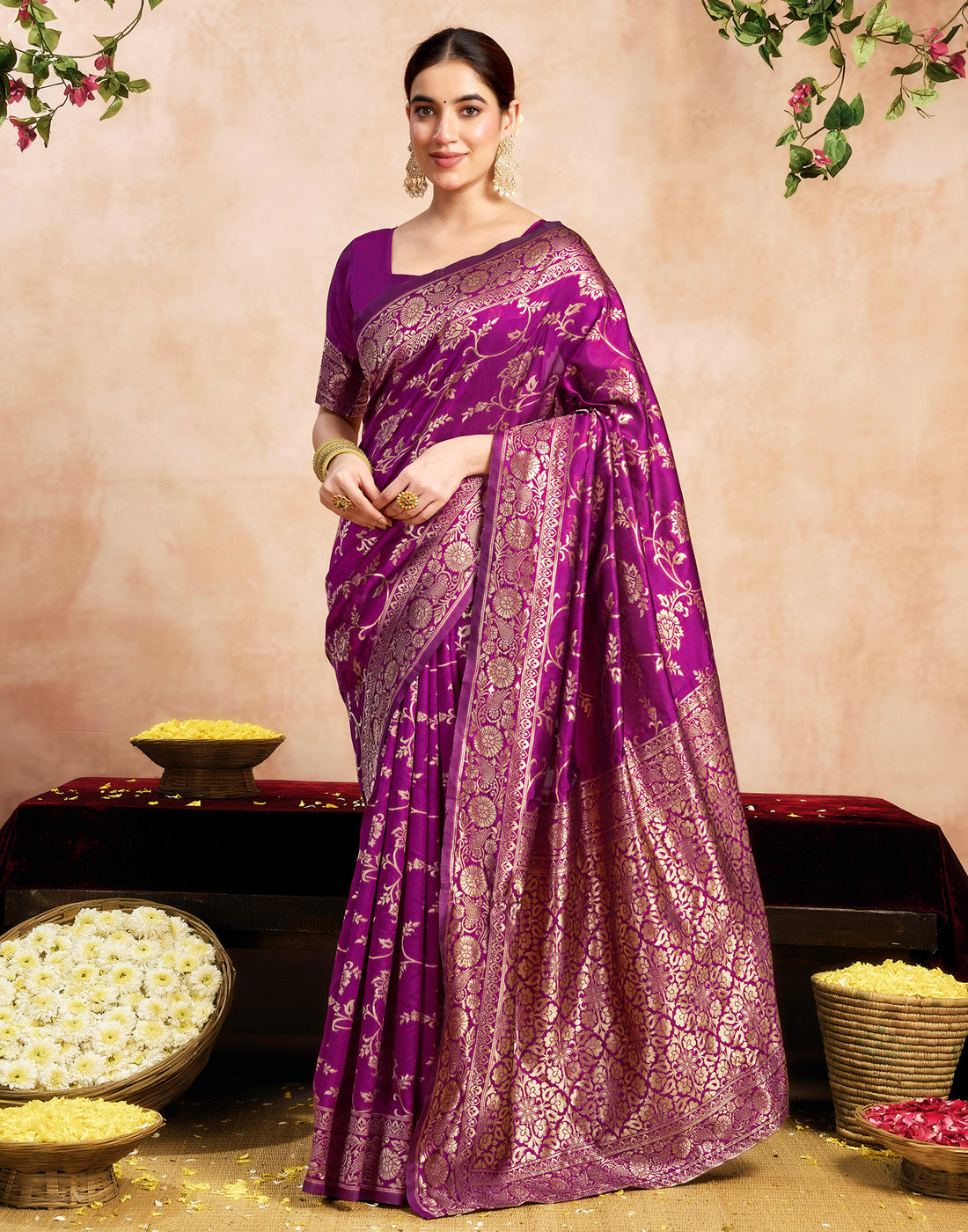 Magenta Silk Woven Banarasi Saree