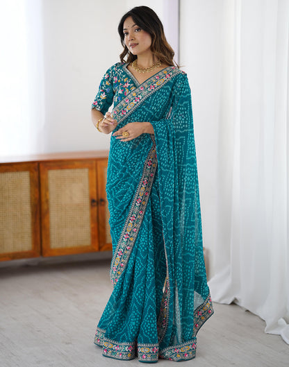 Blue Georgette Printed Bandhani Saree