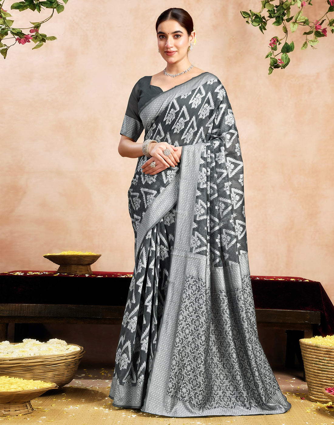Grey Silk Woven Saree