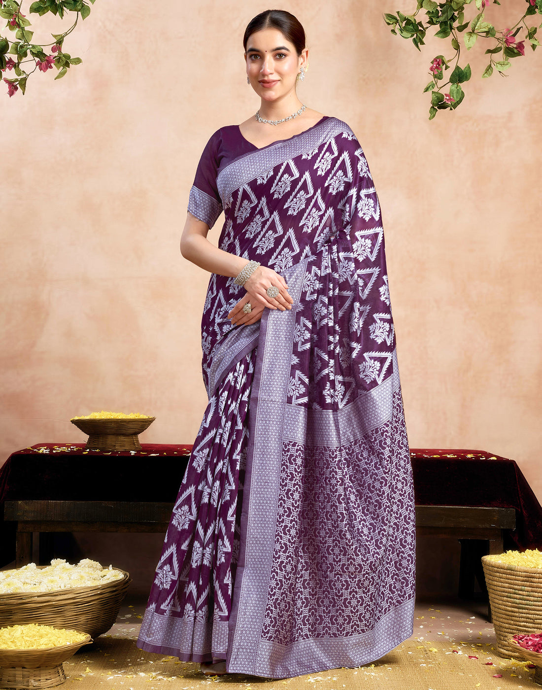 Purple Silk Woven Saree