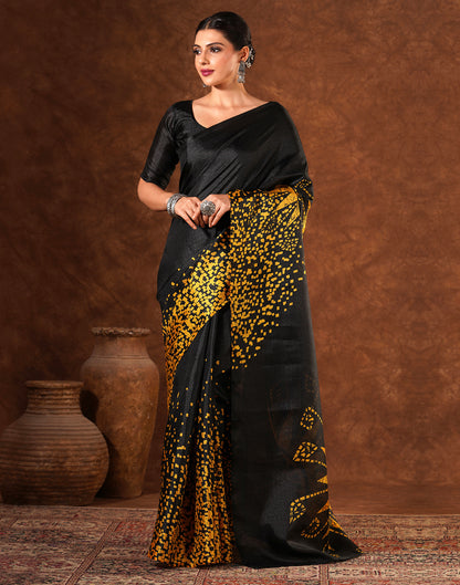 Black Cotton Blend Printed Saree