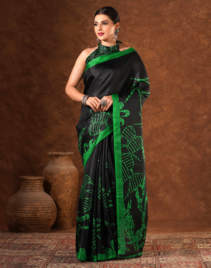 Black Cotton Blend Printed Saree